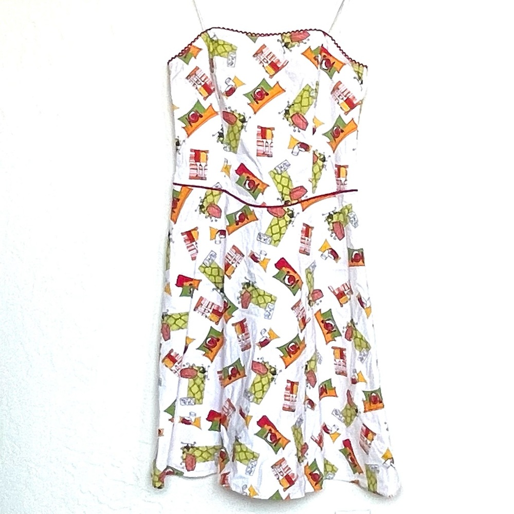 Byer Too! Vintage Misses Youth Size 11 Strapless Cafe Print Dress